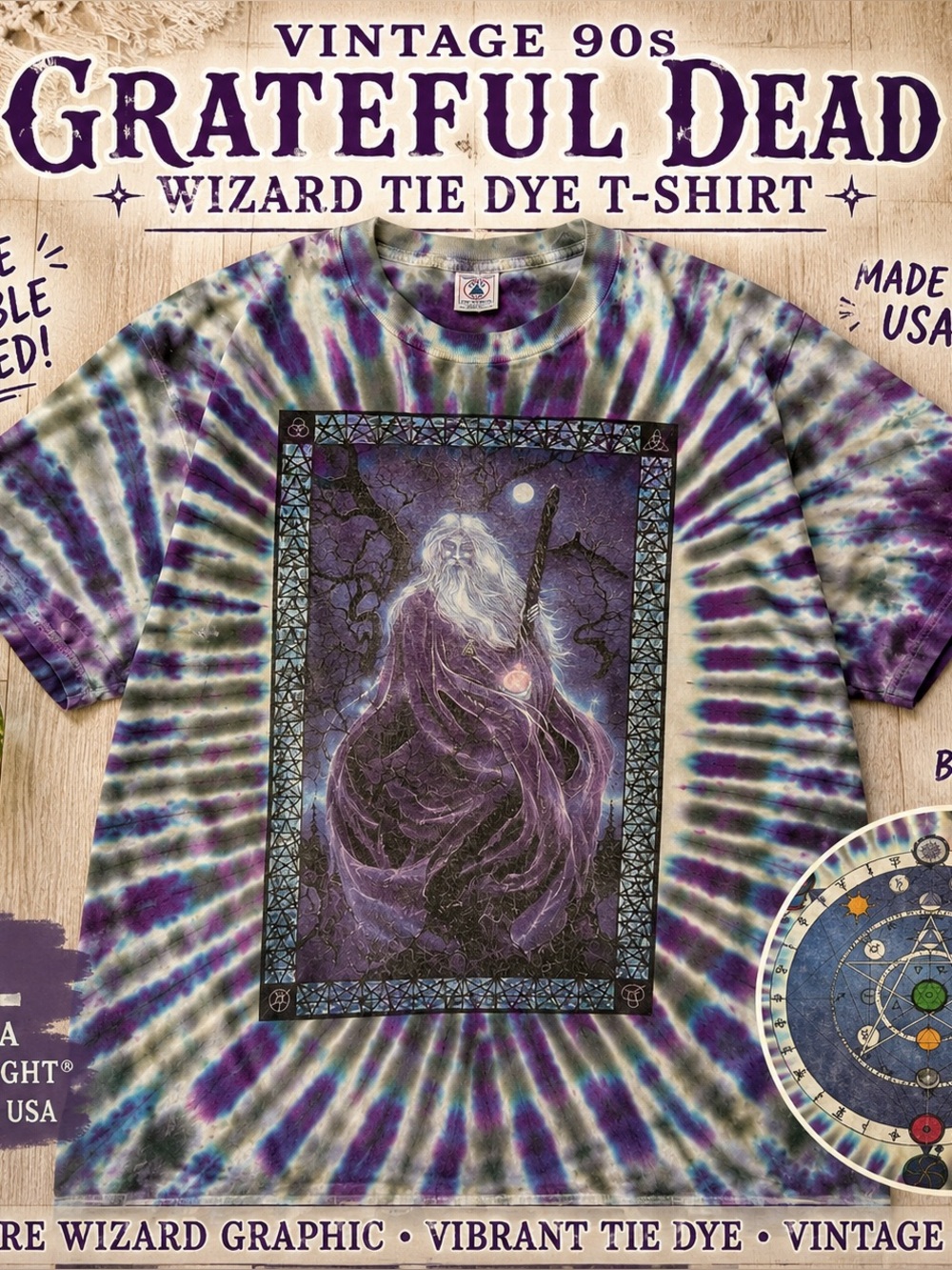 Grateful Dead vintage tie-dye wizard delta band tee XL